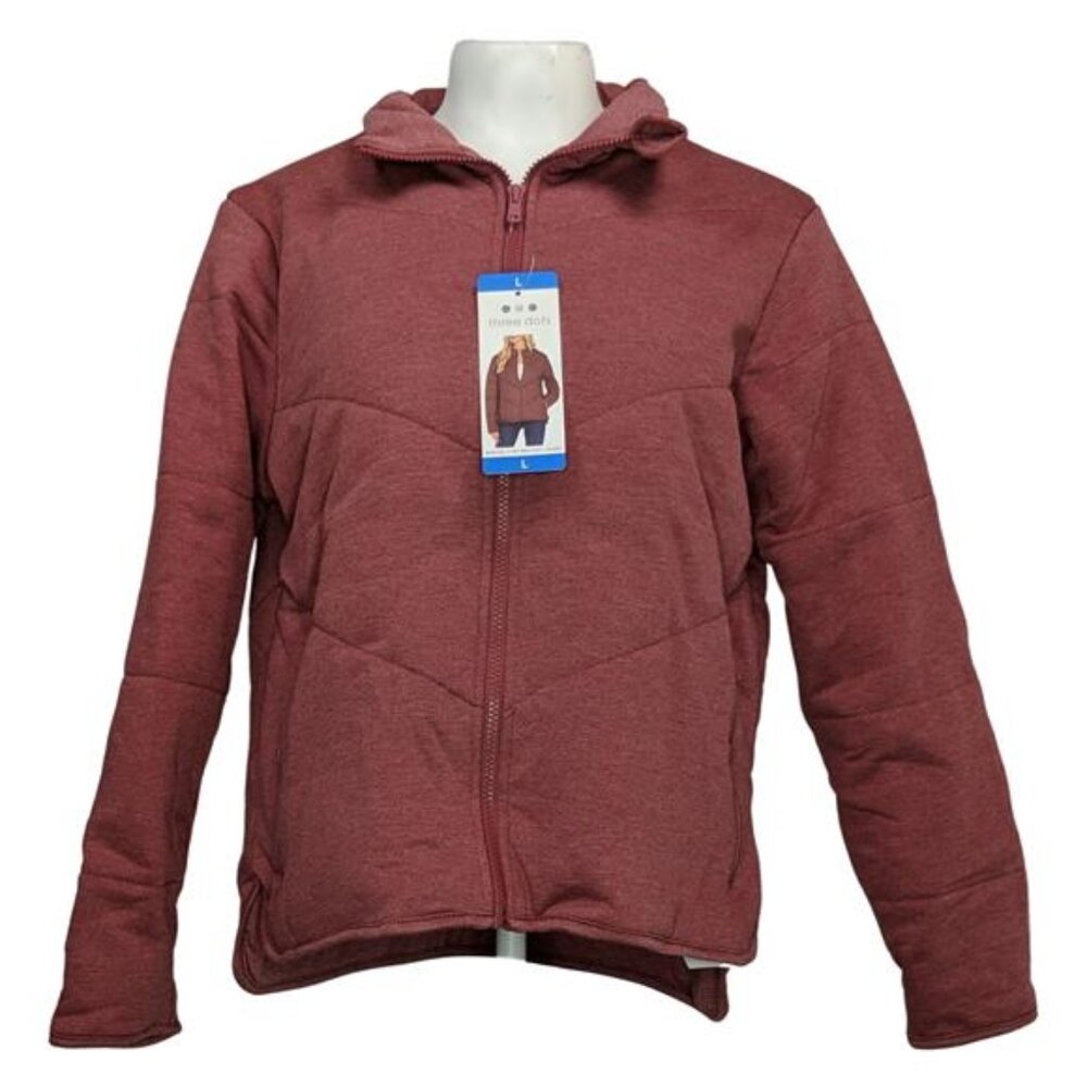 Three Dots Women's Quilted Fleece Mock Neck Jacket (Red, Large)